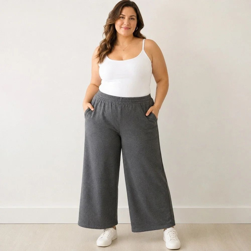 Torrid Charcoal Gray Wide‎ Leg Crop Knit Pants Womens Size 1 US 1X 14-16